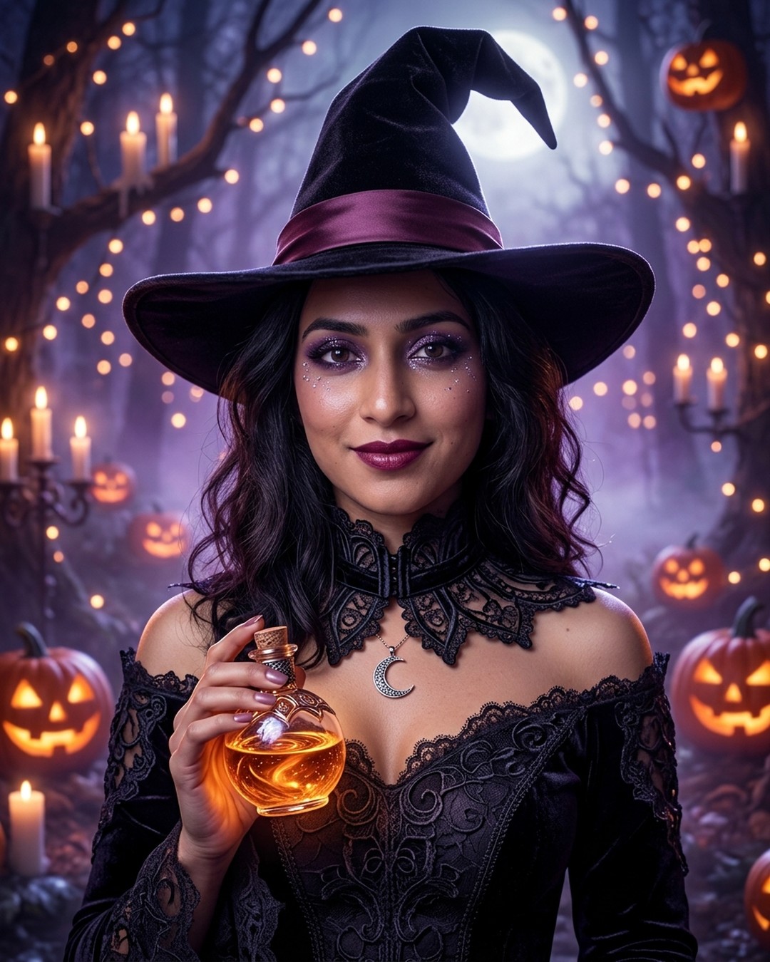Halloween Glam Witch Portrait from Your Photo – Gemini Nano Banana AI Prompt