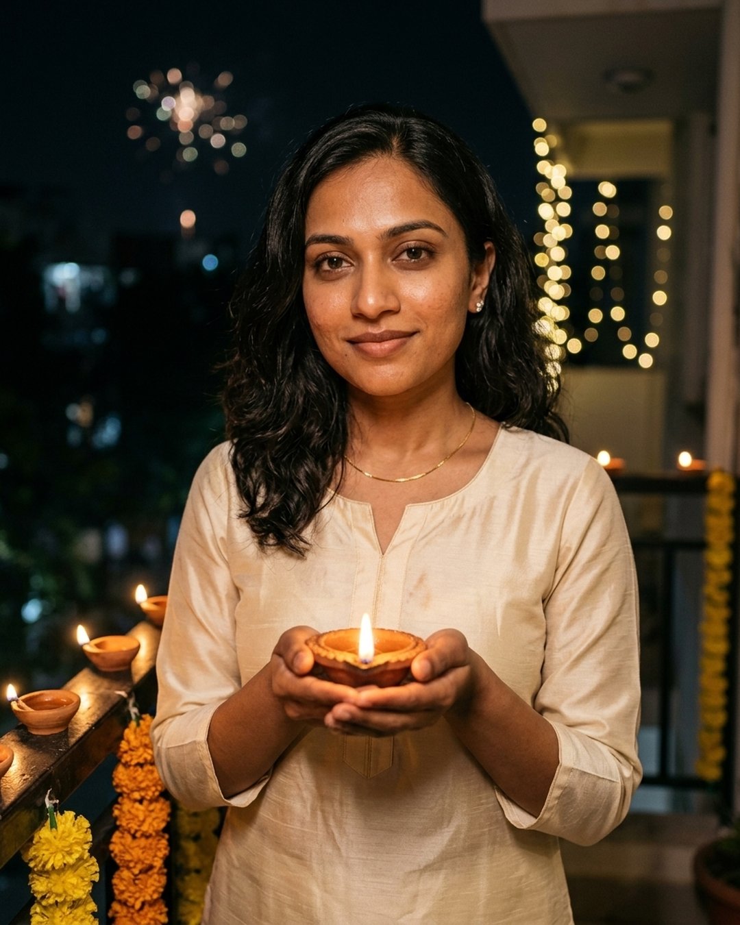 Diwali Balcony Selfie Portrait from Your Photo – Gemini Nano Banana AI Prompt